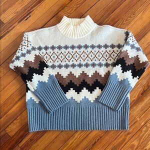 Joseph A. Apres Ski Fair Isle Mock Neck Sweater | Cream, Brown & Blue Size L